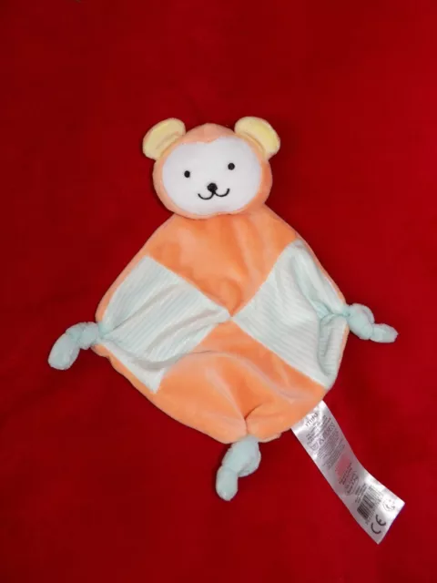 Doudou Plat Grelot Ours Orange et Bleu Tom & kiddy Bisous d’Ange