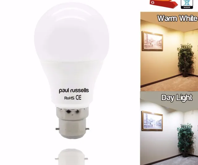 2x Paul Russells LED 5W=40W 7W=60W 12W=100W  BC B22 GLS Lamp Warm/DayLight Bulb