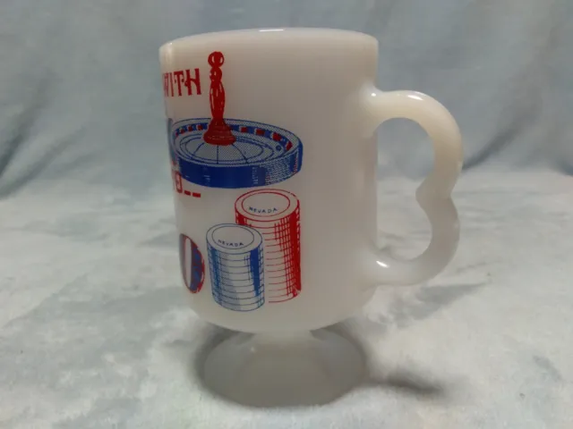 "To Hell with Work, Lets Go to Reno" Milk Glass Pedestal Coffee Mug Cup 6