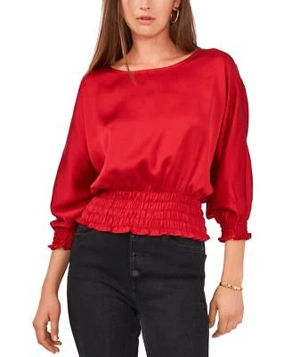 Vince Camuto Dolman-Sleeve Smocked-Hem Top In Vermillion