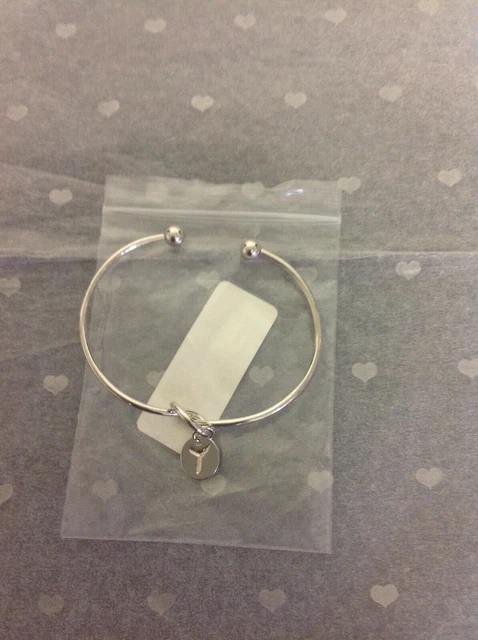 BNIB Silver Tone Knot Heart - Initial "Y" Charm Bangle