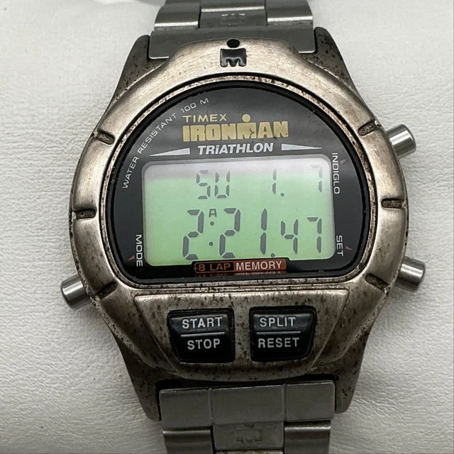 Vintage Timex Ironman Triathlon Mens Watch 38mm Digital 8 Lap New Battery 7.75\