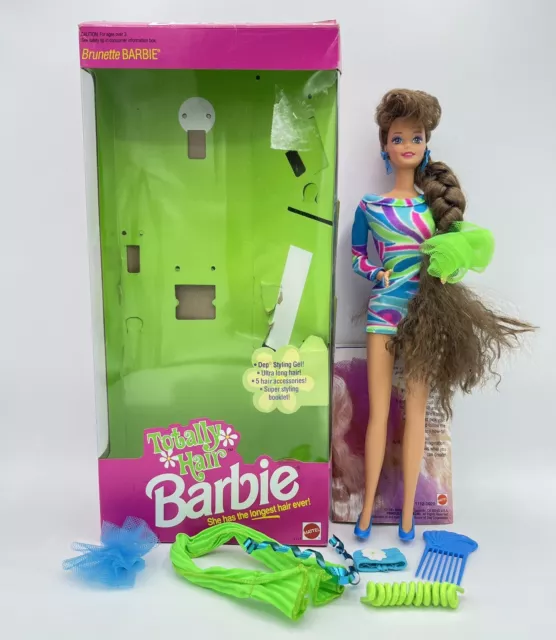 Totally Hair Theresa Barbie Vintage 1991 Brunette Long Hair Original Dress