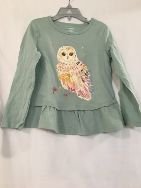 NWT Carter's Owl Tee Shirt Top Girls Toddler SZ 4T, 5T Long sleeve