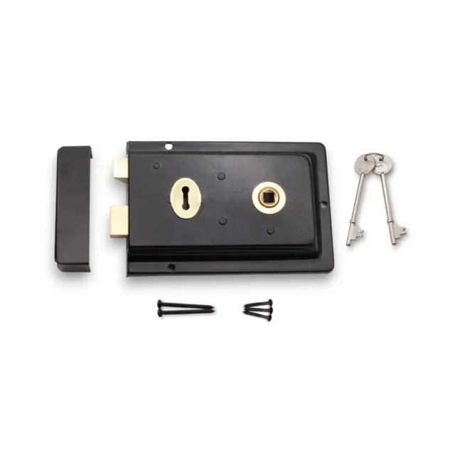 Rim Lock Victorian Epoxy Black Iron Traditional Sashlock Shed Door Latch Set (F)