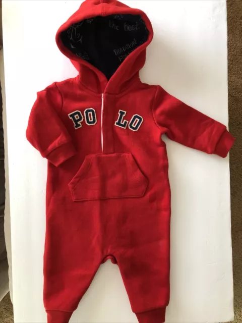 Ralph Lauren Polo Infants Hooded Fleece lined Coverall (6Months) Red