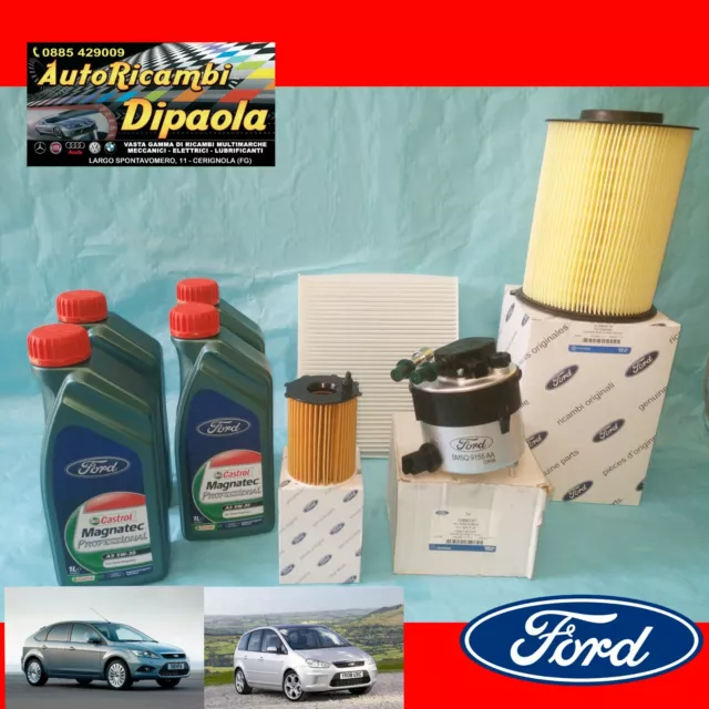 Kit Tagliando Ford C-Max Focus Ii 1.6 Tdci Ford Castrol 5W30 + Filtri Originali