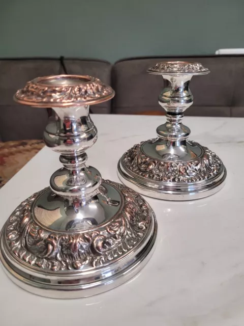 vintage Victorian style silver plate on copper pair of candle sticks