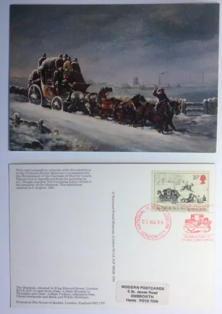 National Postal Museum Postcard. NPM SS/26 - MAIL COACH - 16p stamp on back