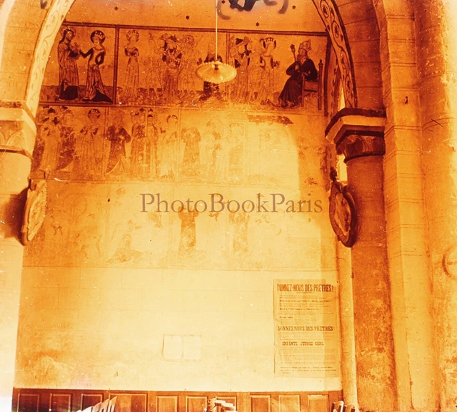 FRANCE Fresques Eglise Photo Plaque de verre Stereo Vintage P29L20n19