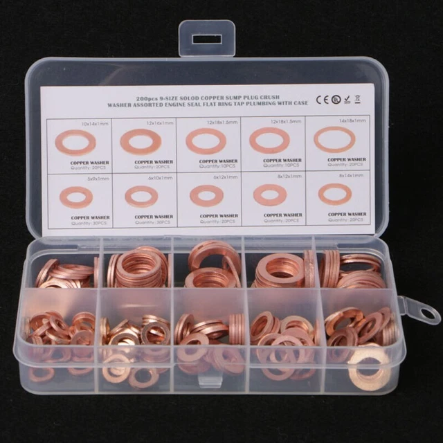 Kupfer Flachdichtungsset mit 200 Stück 9 Größen Solid Copper Waschmaschinen