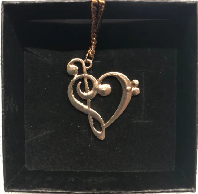 Treble Clef Bass Clef Necklace Heart With Music Note