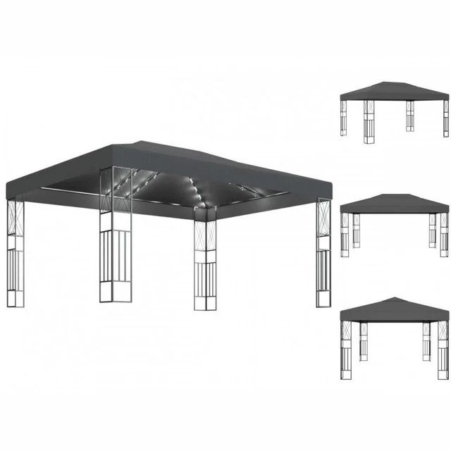 Pavillon Gartenzelt Mit LED-Lichterkette 3x4 M Anthrazit Stoff