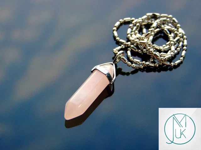 Rose Quartz Crystal Point Pendant Natural Gemstone Necklace Healing Stone Chakra