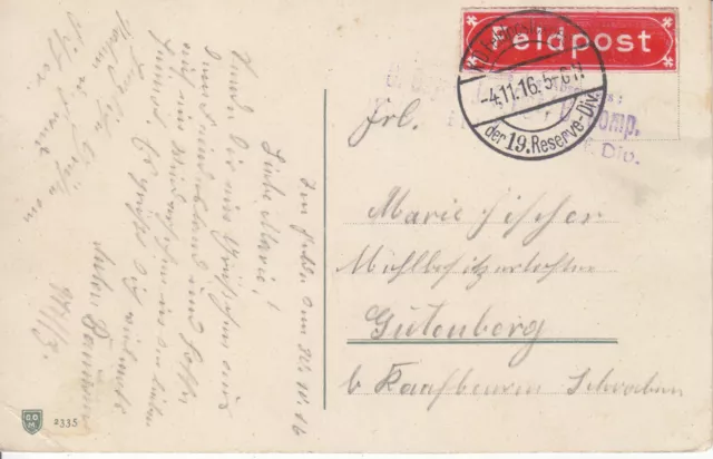 Feldpostkarte Feldpost 1.Weltkrieg Königlich Bayr. 8. Inf.Rgt. 6.Komp. 4.11.1916