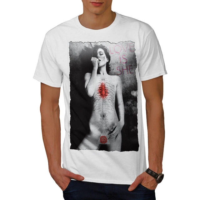 Wellcoda Girl Nude Love She Sexy Mens T-shirt, Naked Graphic Design Printed Tee