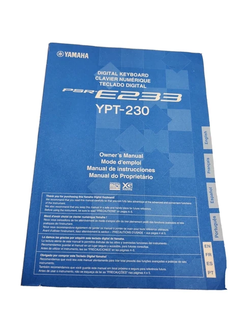 Yamaha PSR-E233 / YPT-230 Digital Keyboard Original User's Owner's Manual Book