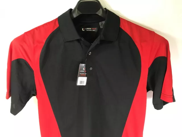 Links Tech Polo Shirt Men's S Links Techno Dry Golf Short Sleeve Black/Red ⛳New⛳