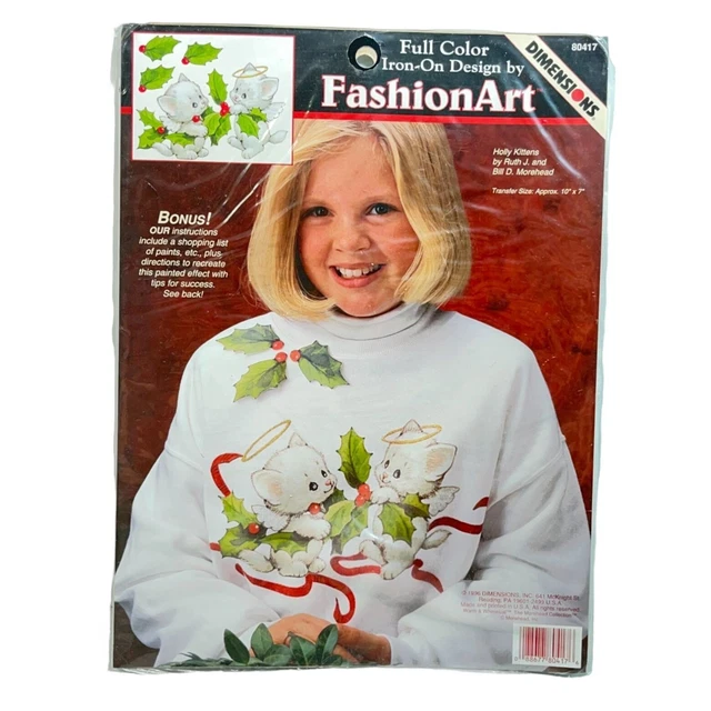 Dimensions Navidad Iron On Transfer Holly Gatitos Todo Color 10 x 7 Nuevo de Edición 1996