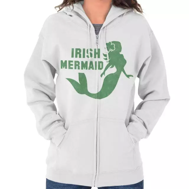 Cute Irish Girl Shamrock St Pattys Day Lucky Womens Zip Hooded Sweatshirt Hoodie