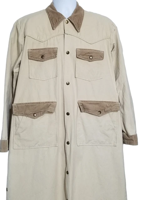 VTG Boone Industries Long Canvas Duster Coat Western Cowboy USA Size M