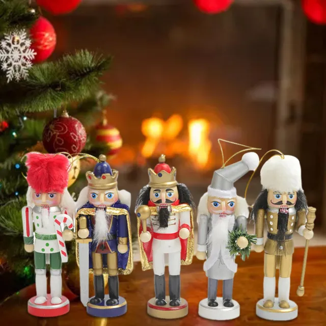 5 Pcs Rustic Wooden Soldier Nutcrackers Christmas Nutcracker Ornament Set Decors 2