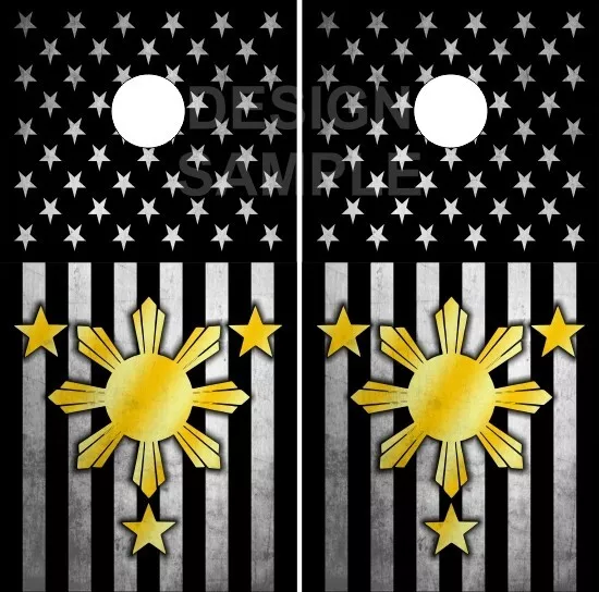 Philippines American Flag Black Cornhole Wrap Bag Toss Skin Decal Sticker