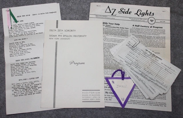 1941-49 Delta Zeta Sorority Program Side Lights Cash Receipts Music Lyrics Nyu