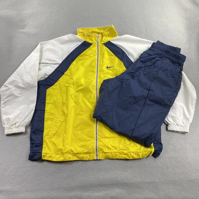 Vintage Nike Track Suit Youth Large 12/14 Yellow Blue Zip Jacket Pull On Pants