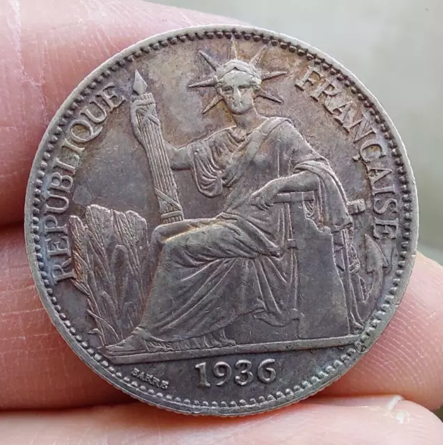 Indochina French Indo China 50 Cents Silver 1936 Lec.261 Km4a.2
