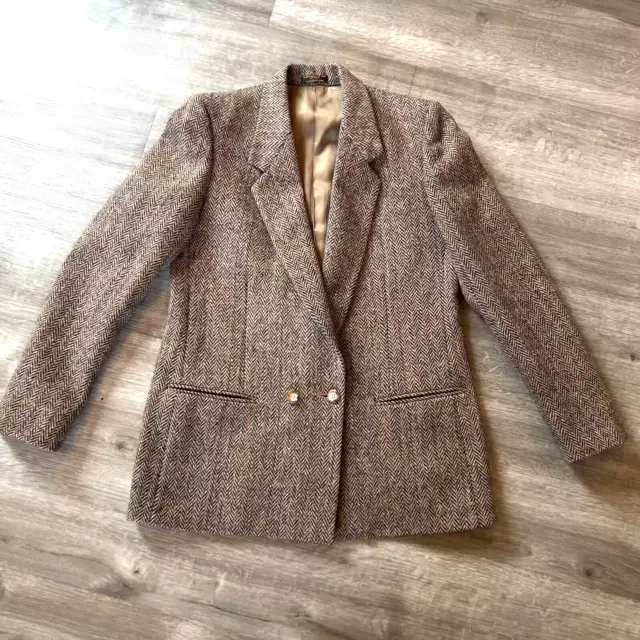 Harris Tweed Jacket Mens 36R Brown Virgin Wool Blazer Sport Coat Retro Vintage