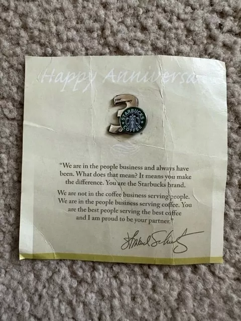 Starbucks 3rd Year Anniversary Partner Pin with Original Paper Backing