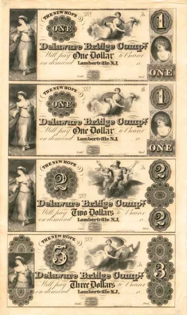 Delaware Bridge Co. Uncut Obsolete Sheet - Broken Bank Notes - Paper Money - US