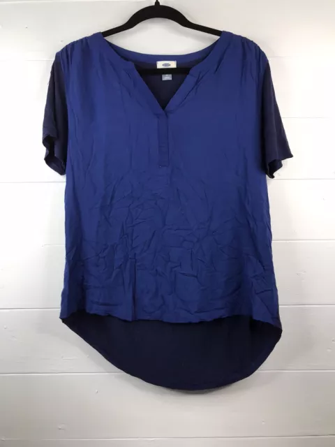 Old Navy T-Shirt Womens Large Tunic Top Navy Blue V-Neck Short Sleeve Relaxed