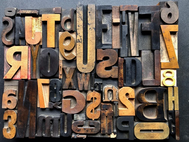 Antique Letterpress Printing WOOD TYPE 57 Pieces Mix Full Alphabet & Numbers 0-9
