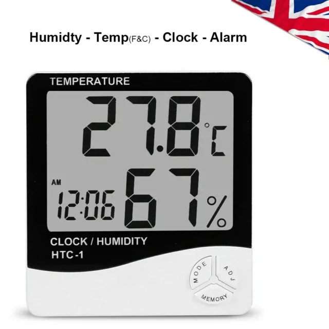 Room Thermometer Indoor Digital Humidity Temperature Hygrometer Meter LCD Clock