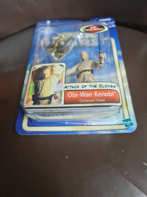 Star Wars Attack of the Clones OBI WAN KENOBI Figura Coruscant Chase 2002 IN SCATOLA 3