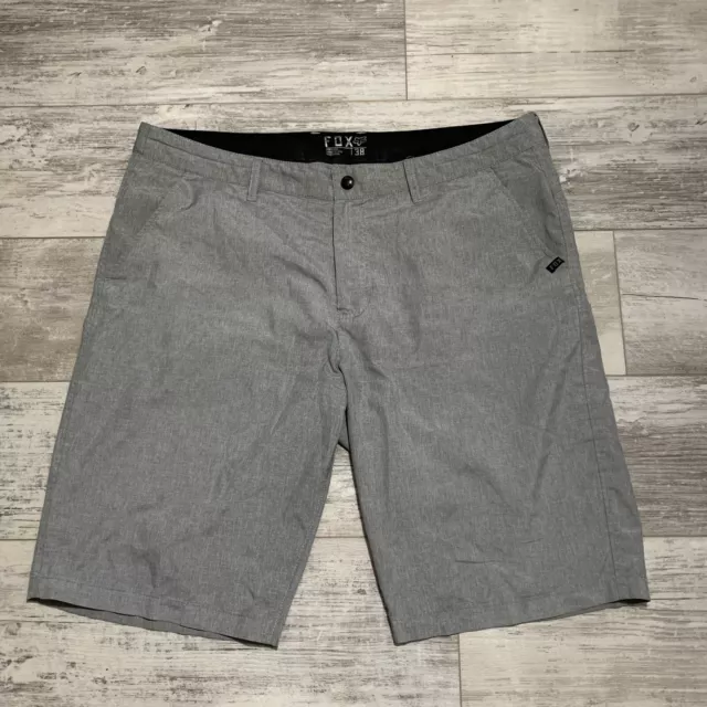 FOX  Racing Mens Size 38 Chino Board Shorts Flat Front Gray Polyester  - EUC!!