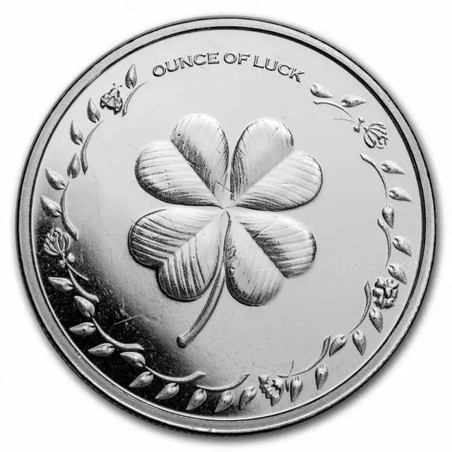 1 Oz Silver Ounce of Luck Four Leaf Clover & Horseshoe Coin