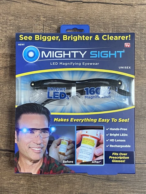 Ontel Mighty Sight - Magnifying Eyewear With LED Light - Black New NIB