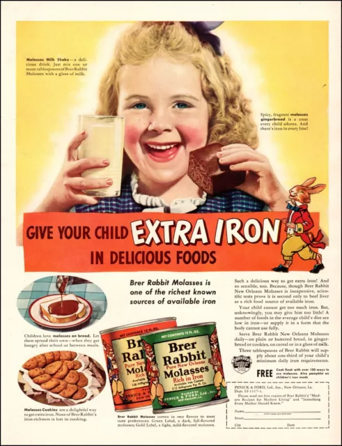 1941 vintage Ad for BRER RABBIT MOLASSES  Rich in Iron Cute little girl  060623