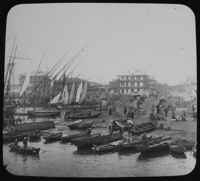 SCHIFFE IM PORT SAID HARBOUR ÄGYPTEN C1890 ANTIKES FOTO Magic Latern Dias