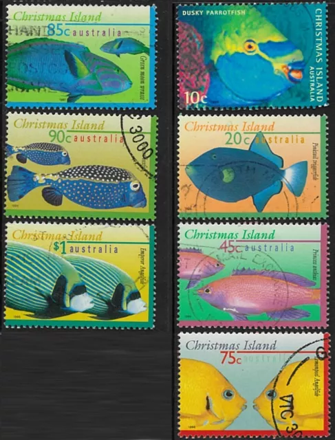 1996 Christmas Island Last Used No Gum Set of 9x Marine Fish Series Stamps.