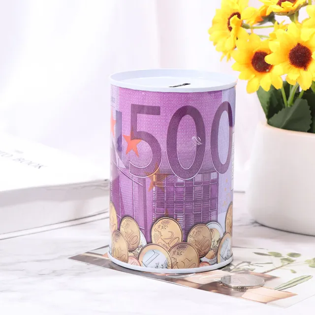 Tinplate Cylinder Piggy Bank Euro Dollar Picture Box Household Saving Money -MJ