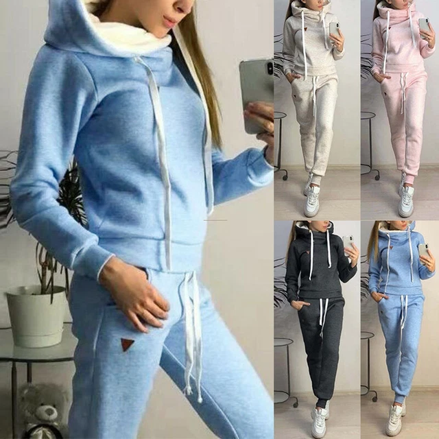 2Pcs Mujer Casual Chándal Sudadera con Capucha Tops Pantalones Juego SPORTS