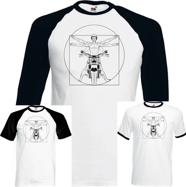 Biker T-Shirt Vitruvian Divertente da Uomo Motociclista Moto Cafe Racer