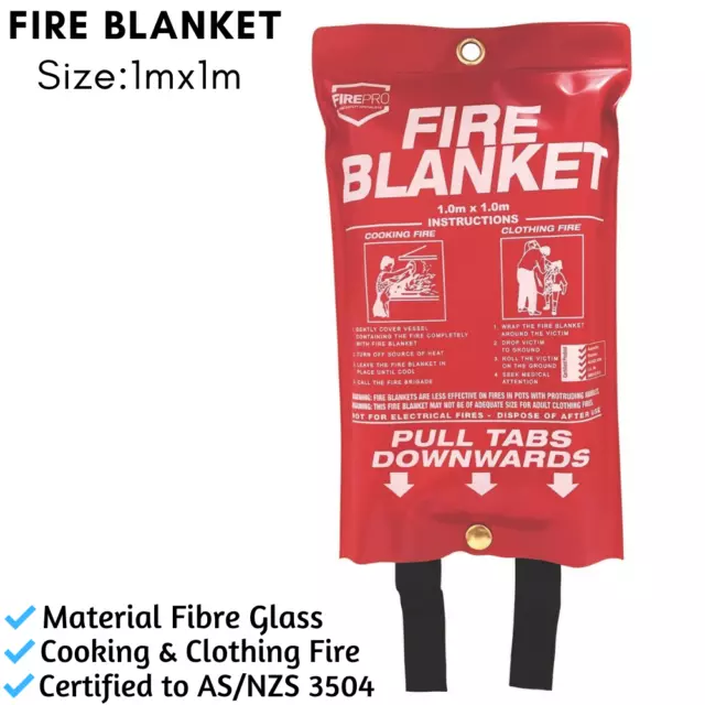 FirePro Fire Blanket 1m x 1m Emergency Flame Extinguisher Kitchen Office Caravan