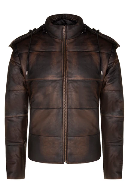 Veste Matelassée En Cuir D'Agneau HUGO BOSS ORANGE - Marron - Taille 46 (S) - Occasion Très Bon État