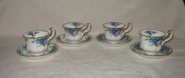 Mint Royal Albert England Moonlight Rose - Set Of 4 (Four) Footed Cups & Saucers