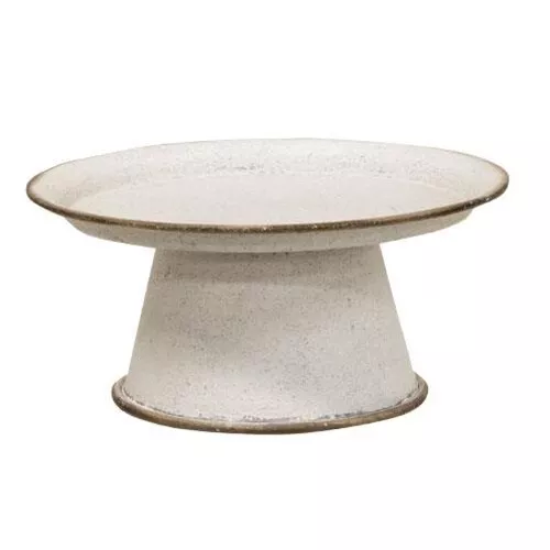 NEW Cottage CANDLE STAND Pedestal for PILLAR Aged White TEXTURED Chic Shabby 8"W
